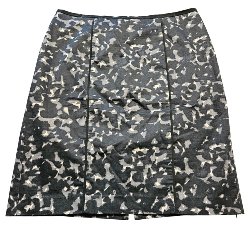 Ann Taylor LOFT Gray Black Abstract Print Pencil Skirt Size 10 Camo Professional
